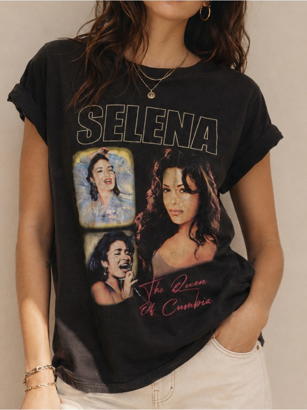 Women’s Selena Brown Black Queen of Cumbia Tejano Short Sleeve T-Shirt